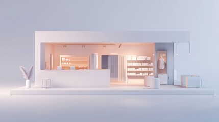 Canvas Print - Minimalist White Interior Design of a Modern Store with Products on Shelves