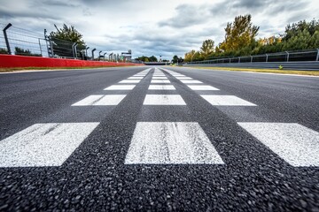 Wall Mural - Side view of the go kart race track finish line with asphalt markings