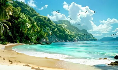 Wall Mural - Scenic view of a tropical beach, Video