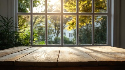 Poster - Sunlight through a Window onto a Wooden Table