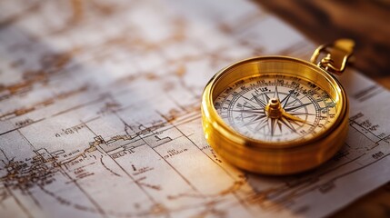 golden compass on a vintage map