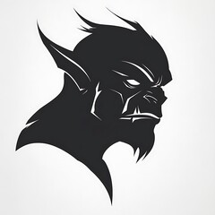 Black and white silhouette of a fierce ogre or goblin monster head