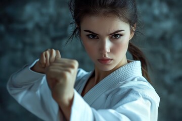 Wall Mural - White kimono girl ready for battle with clipping path