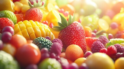 Sticker - Close-up of a Colorful Fruit Arrangement with Sunlit Background