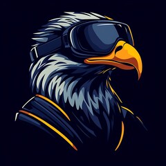 Sticker - Cool Eagle with Goggles, Vector Illustration