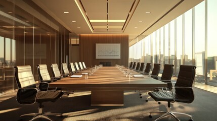 Poster - Modern Conference Room with Cityscape View