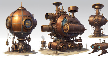 technology in steampunk style for video games