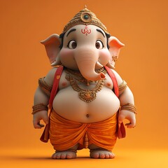 Wall Mural - Cute cartoon illustration of Ganesha, Hindu god of wisdom and prosperity