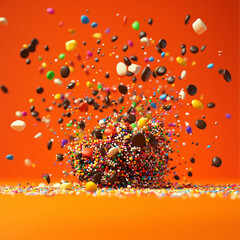 Festive Eruption of Candies, Sprinkles, and Chocolate: A Celebration in a Snapshot