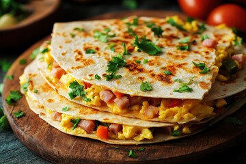 Sticker - Mexican quesadilla with eggs veggies ham cheese traditional dish from Mexico in Latin American restaurant menu