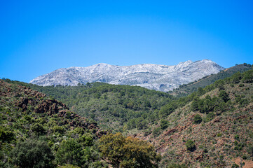 Hiking trail to waterfalls over river Caballos, Sierra de la Nieves National Park in Tolox, Malaga, Spain