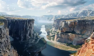 Canvas Print - Rugged canyon with a river winding through, Video