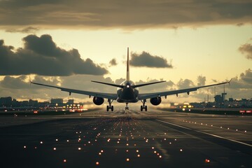 Wall Mural - Rear view of plane landing at airport