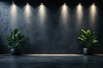 Poster - Dark Room with Spotlights and Greenery