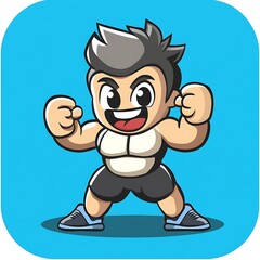 Wall Mural - Cute cartoon illustration of a muscular man flexing his biceps