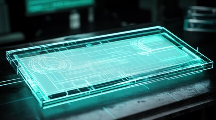 Poster - A Futuristic Teal Glass Interface with Glowing Lines