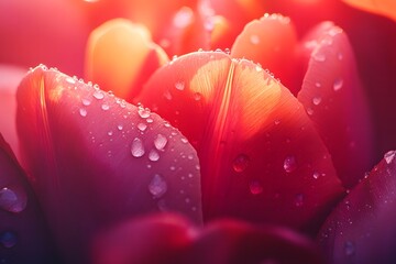 Wall Mural -  Close-up of dewy tulip petals in vibrant colors