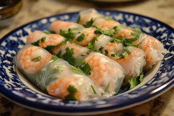 Canvas Print - Shrimp and beanshoots in rice paper rolls