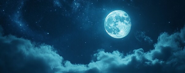 Wall Mural - Full moon in a starry night sky