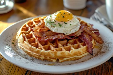 Wall Mural - Southern style breakfast featuring waffles bacon and eggs