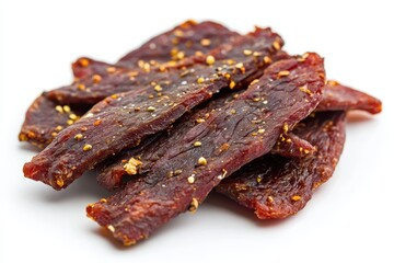 Poster - Spicy beef jerky against white backdrop