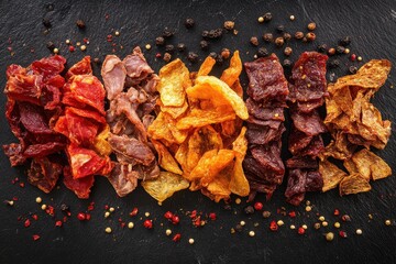 Poster - Various types of jerky made from chicken beef and pork perfect for snacking with beer