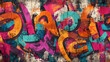 © Thiago - A vibrant, seamless pattern of colorful graffiti art layered on a weathered concrete wall, showcasing urban street art. Graffiti Art. Illustration