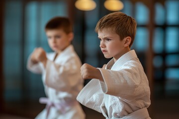 Wall Mural - Young children learning judo for self defense