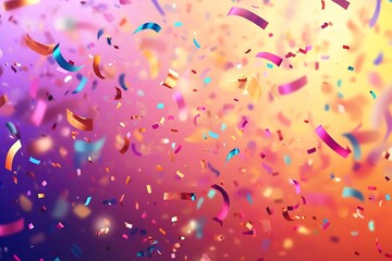 Canvas Print - Colorful Confetti Falling on a Purple and Yellow Background