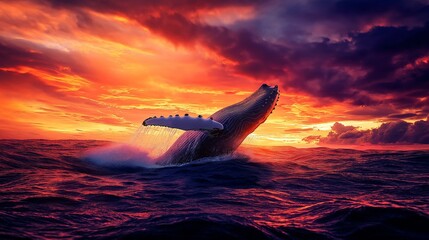 Wall Mural - whale in the ocean at sunset