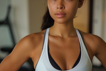 Wall Mural - Fit and Fabulous: Woman Strikes a Pose with Hands on Hips after a Workout in a Modern Gym