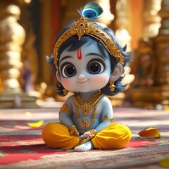 illustration of krishna in the form of a child, in 3D animation