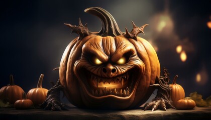 jack o lantern. Pumpkin in realistic goblin shape, Halloween. halloween jack o lantern. jack o lantern in the night