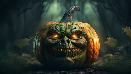 jack o lantern. Pumpkin in realistic goblin shape, Halloween. halloween jack o lantern. jack o lantern in the night