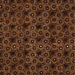 Intricate pattern featuring delicate golden brown motifs on a dark chocolate brown background, resembling elegant lacework.