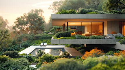 Wall Mural - Modern House in a Lush Garden