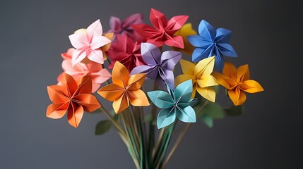 Sticker - Colorful Origami Flower Bouquet
