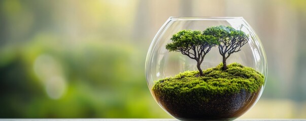 Miniature bonsai forest in a glass terrarium