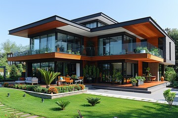 Wall Mural - Modern Two-Story House with Spacious Outdoor Area