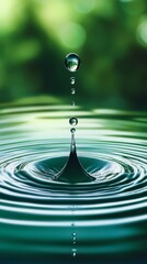 Poster - Water droplet splashing into ripples with green