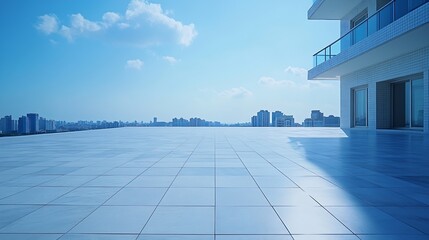 Poster - Empty square floors and residential area buildings under blue sky : Generative AI