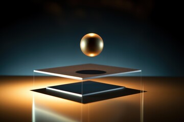 Poster - Floating golden sphere on abstract geometric shapes