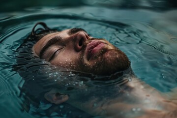 Poster - man floating peacefully in serene water