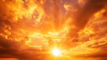 Poster - Golden Sky Sunset Cloud sky background in Evening gold Sky Hour with Romantic Orange Yellow Warm Sun Light Summer season Horizon landscape sundown : Generative AI