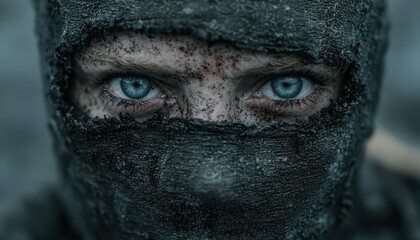 Canvas Print - Mysterious eyes peering through dark fabric