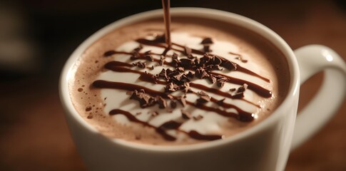 Wall Mural - Closeup of a Delicious Hot Chocolate with Whipped Cream and Chocolate Shavings