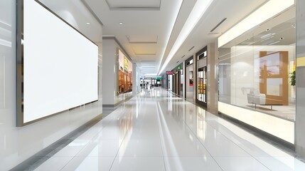Poster - Mockup perspective white horizontal blank billboard on the wall of shop near corridor in shopping mall empty Space for insert advertisement promotion or information : Generative AI