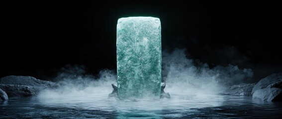 Wall Mural - Glowing ice monolith in misty water