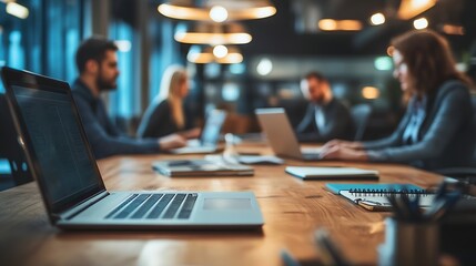 Aufkleber - Focused professionals collaboratively working at a modern office desk teamwork in business : Generative AI