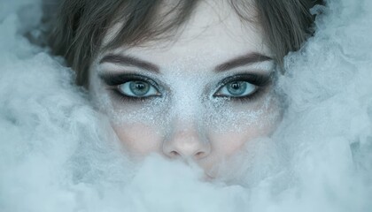 Wall Mural - Icy winter portrait of a woman with dramatic makeup